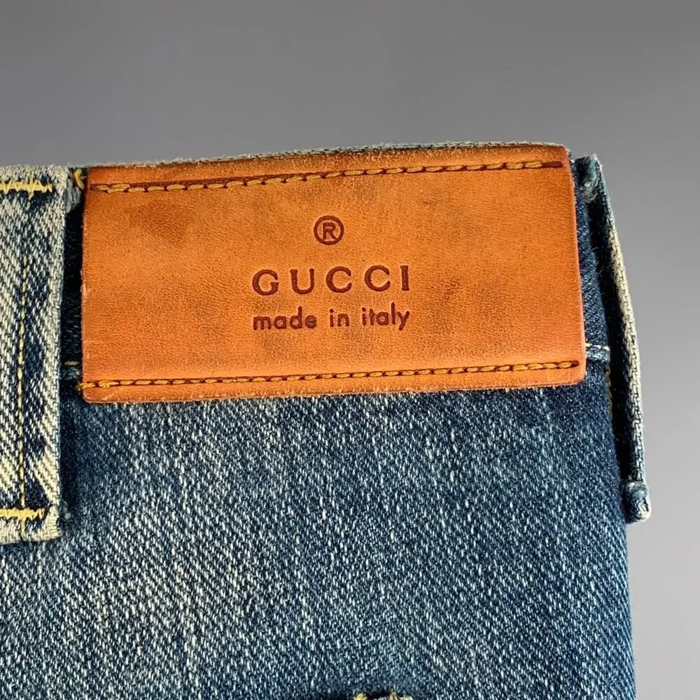 GUCCI Size 32 Blue Wash Cotton Wide Leg Straight Selvedge Jeans
